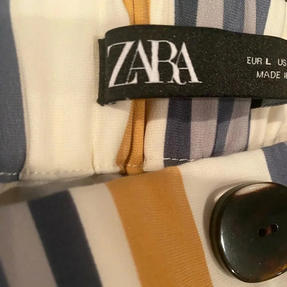 ZARA EUC WOMENS PANTS BOTTOMS FALL WINTER IVORY STRIPES CASUAL SIZE L LARGE - Picture 2 of 8